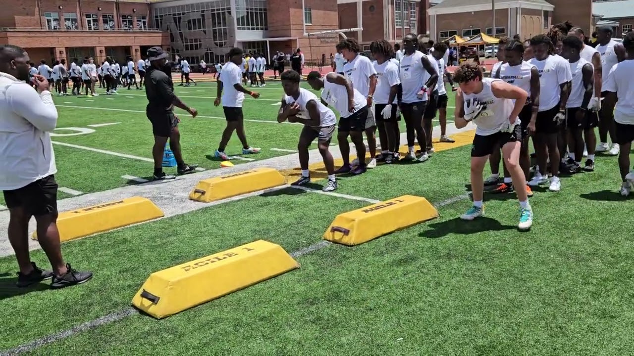 Alabama State Football Camp. Brady #90 Doing Some Runningback Drills. June 14th 2025.