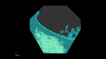 Simulation of lateral sloshing behavior of a tank with roof and chamfer using ICFD coupled with DEM.