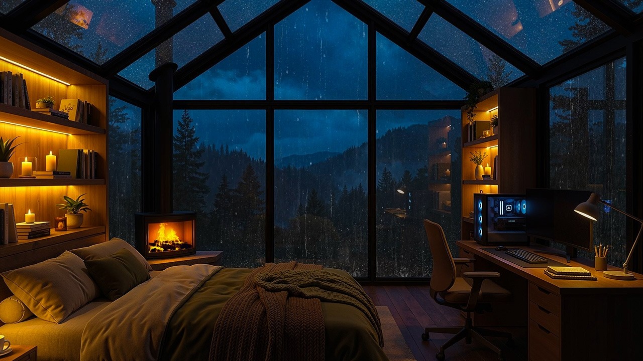 Quiet Stormy Cabin Night 🌧 Smooth Jazz Piano for Sleep & Relaxation