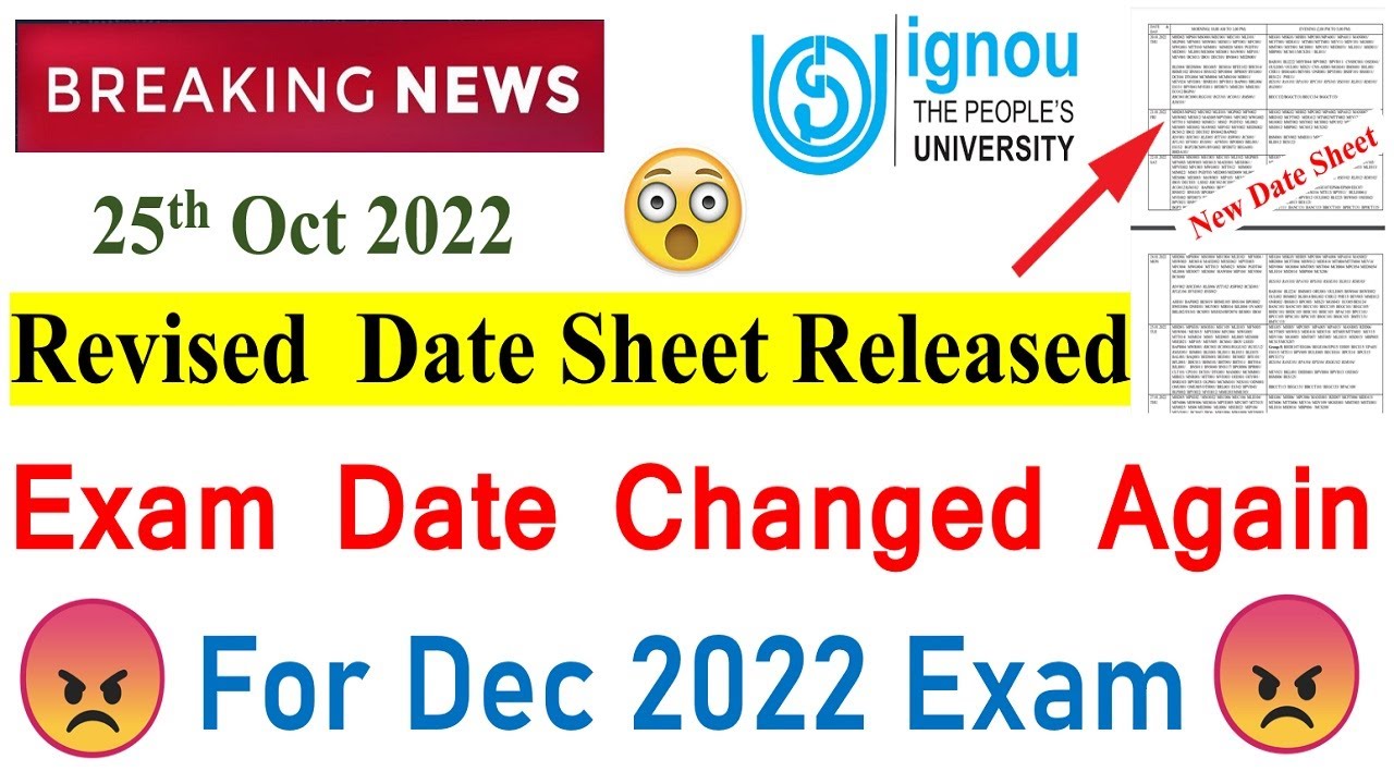 {Breaking News } IGNOU Dec 2022 Exam Date Changed Again | Revised Date Sheet Released For Dec Exam