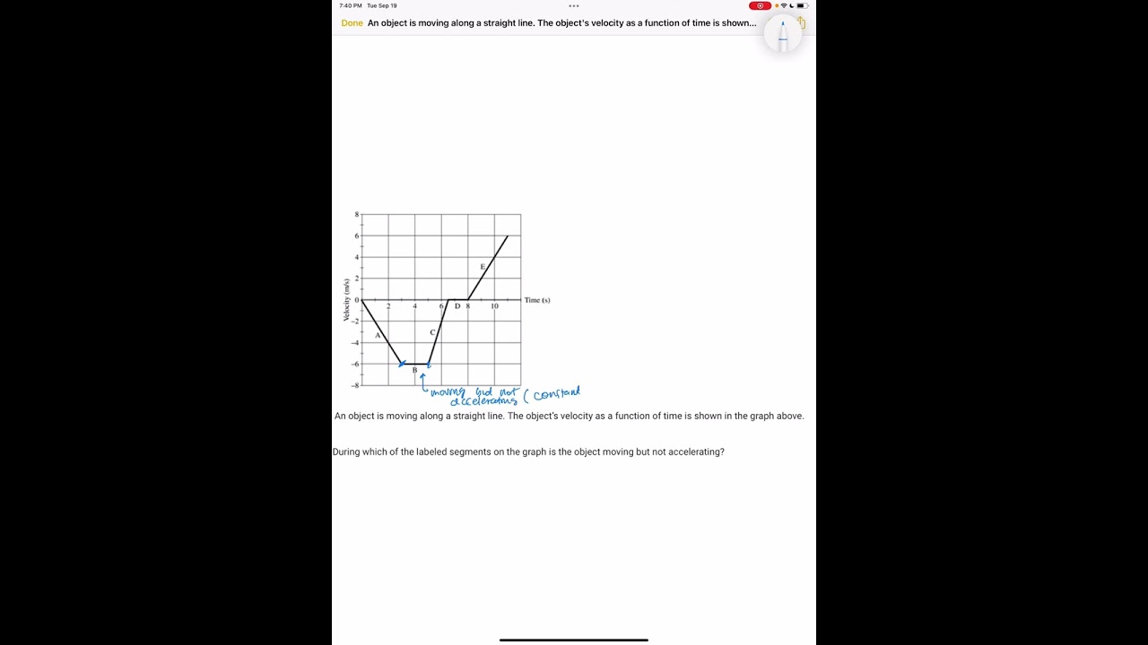 Which segments of graph is object moving (Graphical 1D motion analysis)