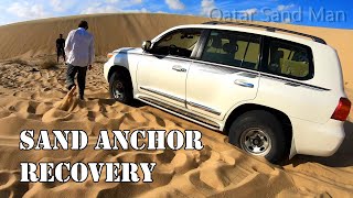 Sand Anchor recovery of a Toyota Land Cruiser in the Qatar Desert near Sealine Beach. سيلين , العديد