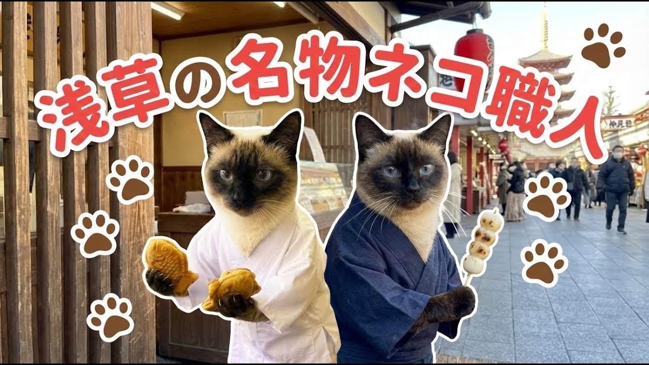 浅草名物！猫が焼いてくれる団子にインバウンド客も大喜び♪｜えっ？たい焼きも食べたいですか？