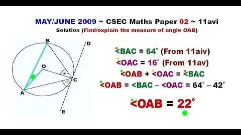 Paper2-CSEC-MATHS-376 ~ (Alternate Solution) Circle Geometry & Angle OAB ~ May/June 2009 Number11avi