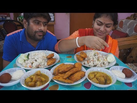 eating show with sound | eating vegetable polao and pakura with sweet