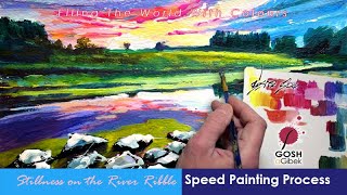Vibrant River Evening: Speed Painting Process | Capturing Tranquility and Colour Harmony