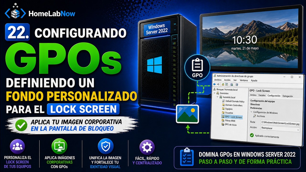 22. Configurando GPOs:  Definiendo un fondo personalizado para el Lock Screen