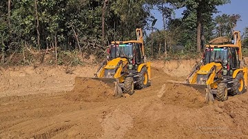Jcb Backhoe machine pushing and leveling land @roadtrendmachinework