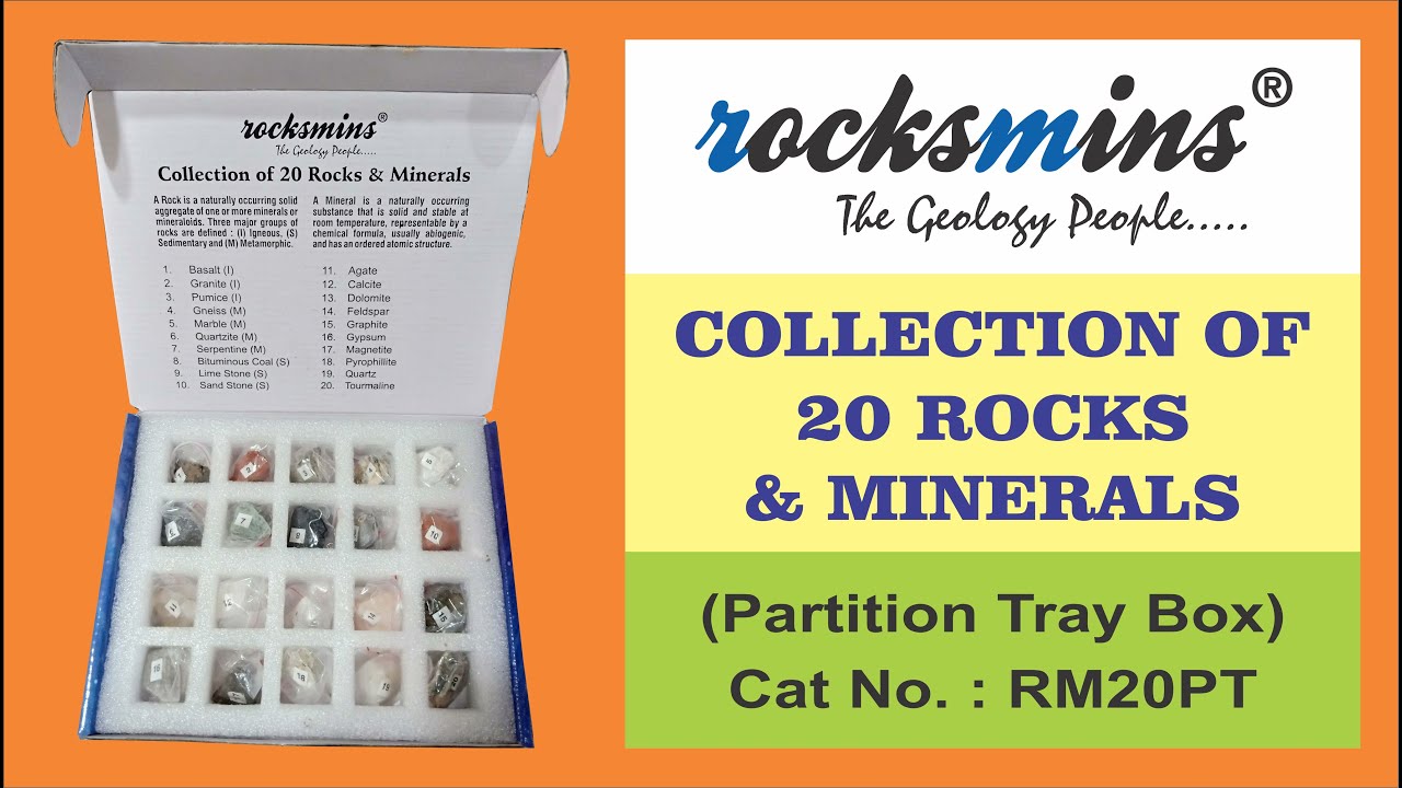 RM20PT Rocksmins Collection of 20 Rocks & Minerals Collection Specimen ...