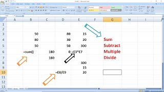 Formula of sum, multiple, divide, subtraction in Ms Excel 2007 | Hindi