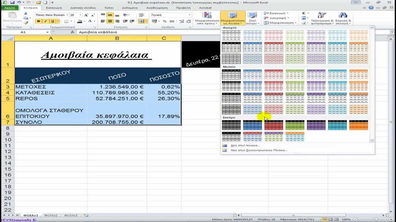 9. ΜΟΡΦΟΠΟΙΗΣΗ ΔΕΔΟΜΕΝΩΝ ΣΤΟ EXCEL 2010 - ΕΛΛΗΝΙΚΑ (GREEK)