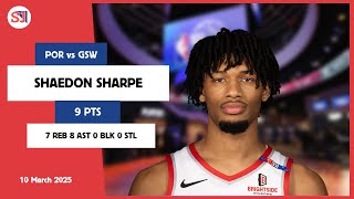 Shaedon Sharpe 9 Pts Vs Gsw 10 Mar 24-25 Por Highlights