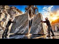 Master at Work | Giant Marble Rock Cutting Into Perfect Stone Block