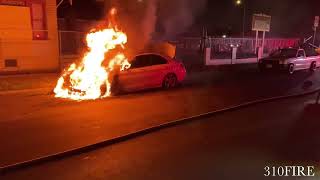 LAFD Light Force 33 Puts Out Mercedes C Class Car Fire | SOUTH LA, CA