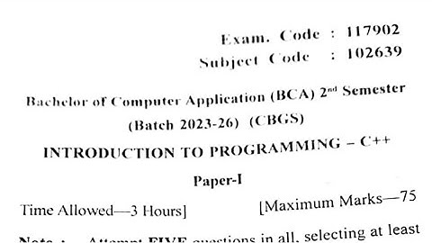 Gndu BCA 2nd Semester Introduction To Programming C++ Question Paper | Bca Question Paper 2024