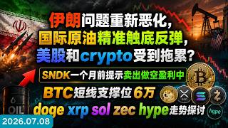 伊朗问题重新恶化，美股 币圈受到拖累？SNDK一个月前提示卖出做空盈利中 ，BTC短线支撑位6万 ，doge xrp sol zec hype走势探讨