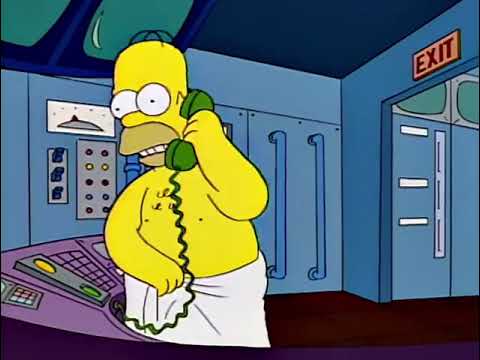 Simsons (Simpsons) Fat homer rushes to pick up a phone wearing a towel.