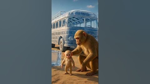 The monkey and his child make an ice bus and the black monkey runs away with the bus#ai #monkey