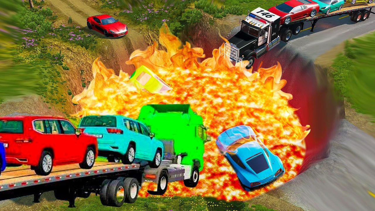 BeamNG Drive Car vs Lava & Speed Bump Crash | Funny Truck Accident Simulation