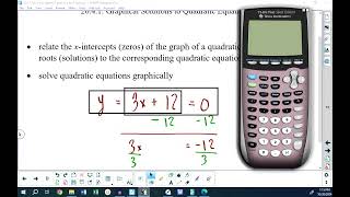 Math 20-1 Lesson 4.1 → Solving Quadratic Equations Graphically