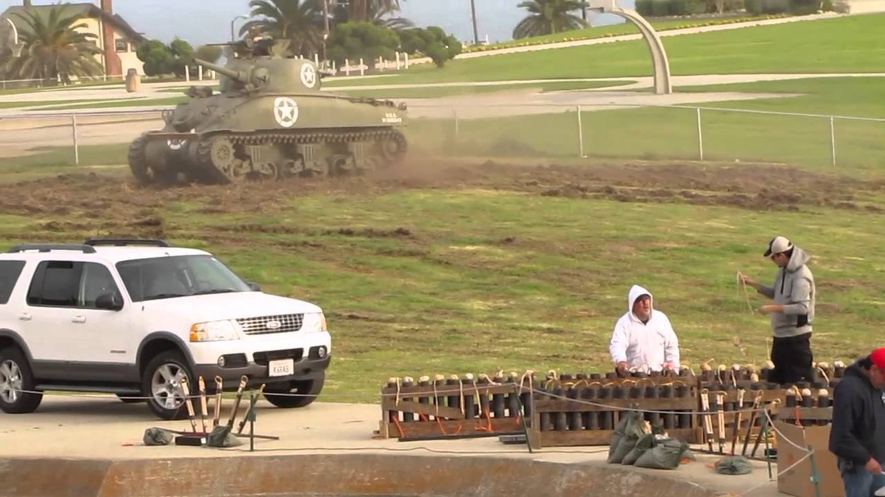 Restored WW2 M4 Sherman Tank Manuvering