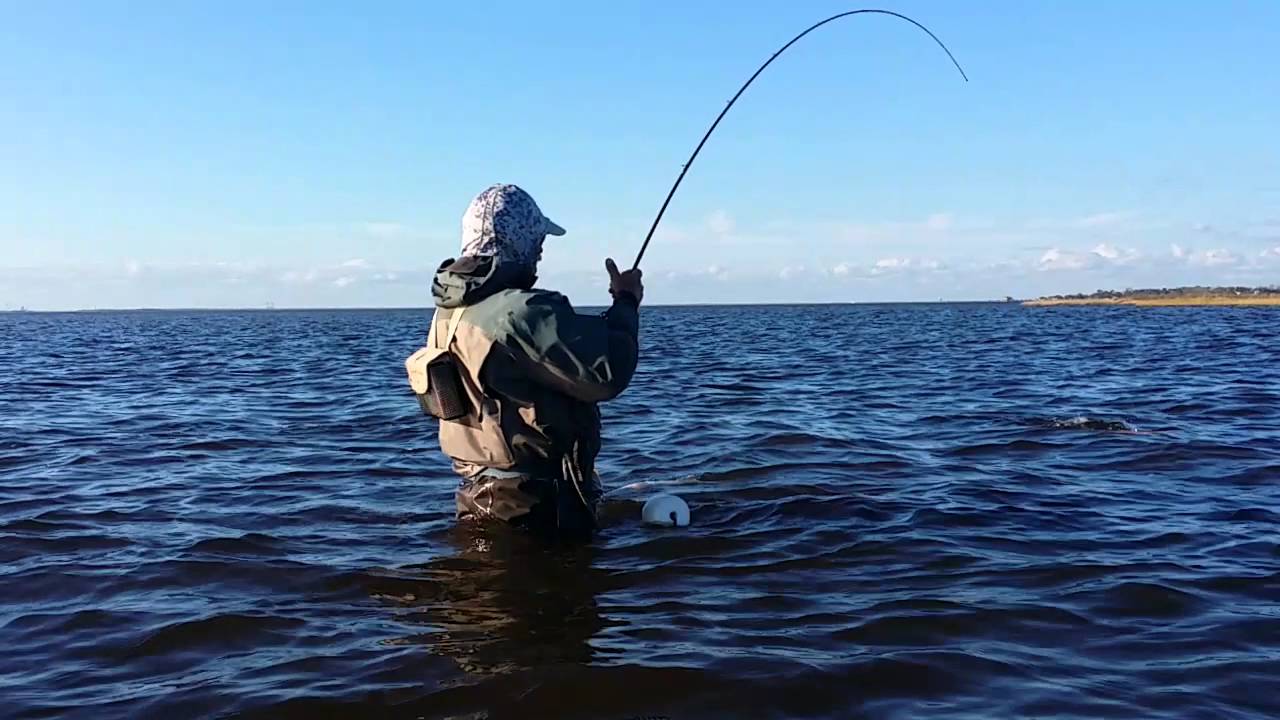 Bruce Baugh landing a nice Redfish in Lake Calcasieu
