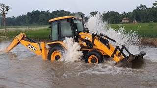 It's Amazing !! JCB Backhoe Machine Washing in River and Showing Stunt - JCB Operator Cleaning JCB