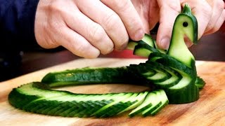 How To Make Cucumber Peacock - Vegetable Carving Garnish - Sushi Garnish - Food Art Decoration