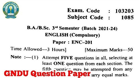 Gndu BA / Bsc 3rd Semester English Compulsory Question Paper || English Question Paper 2022