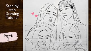 How to draw BLACKPINK Group Sketch step by step Outline | Drawing Tutorial | YouCanDraw