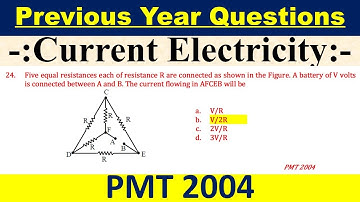 Five equal resistances each of resistance R are connected as shown in the Figure. A battery of V