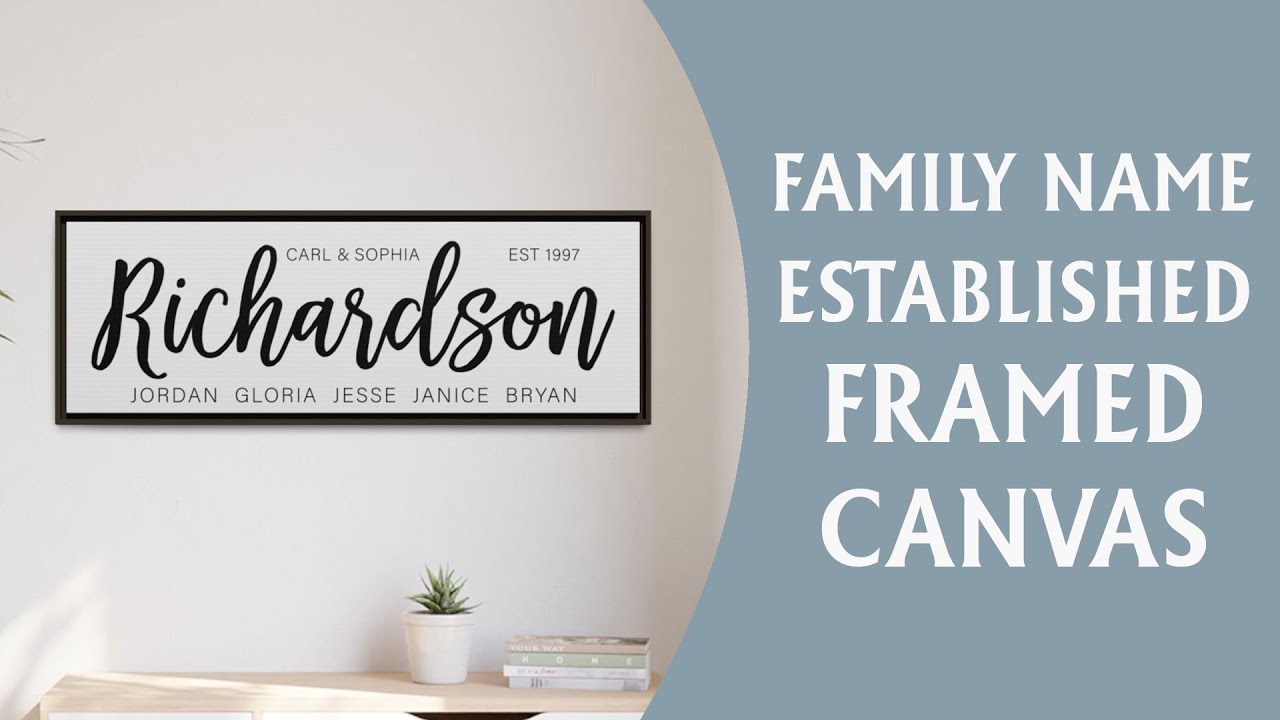 Custom Family Last Name Signs - Personalized Spring Home Decor, Framed Canvas, Housewarming Signs