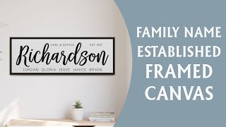 Custom Family Last Name Signs - Personalized Spring Home Decor, Framed Canvas, Housewarming Signs