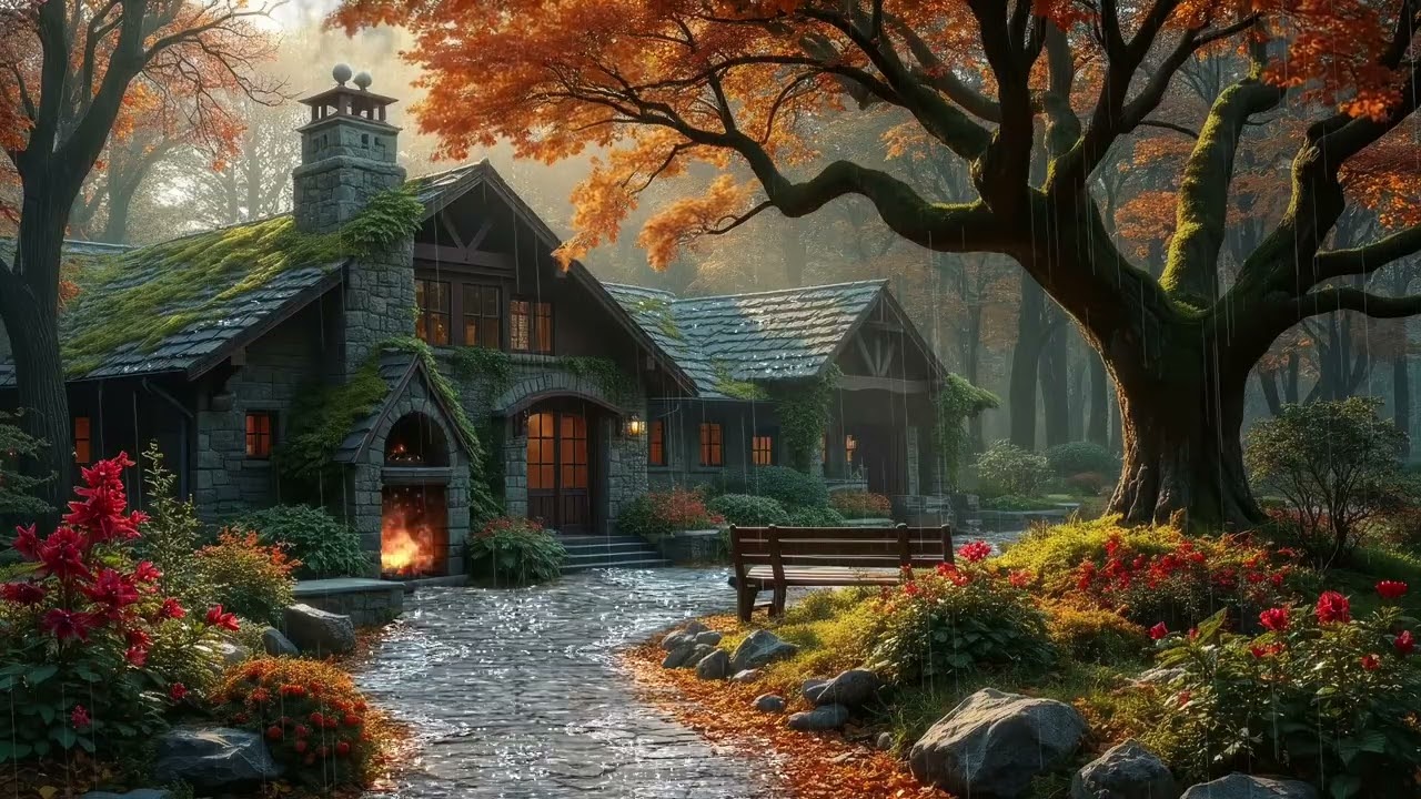 Autumn Rain in the Forest Cabin 🌲🍁 | Sonbaharda Dağ Evi ve Yağmur Ambiyansı