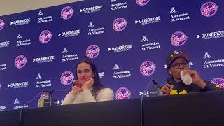 Caitlin Clark sees Gabbie Marshall post-game