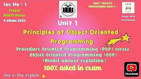 Object-Oriented Programming (OOP) Full Explanation | POP vs OOP | MSBTE K Scheme 2025 lecture No 1 