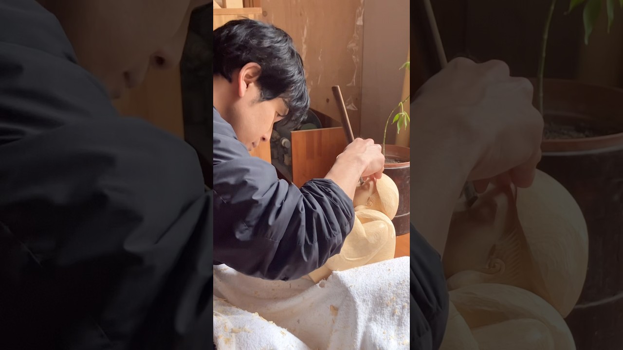 【Wood carving】仏師が彫り出す大黒様　#woodworking #templetool