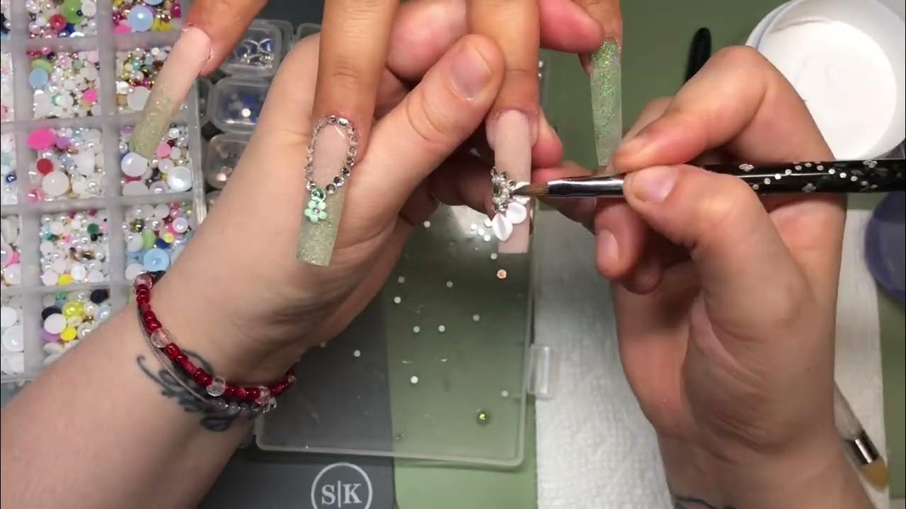 How to apply nails crystals on a full set of nails at home 2023 YouTube