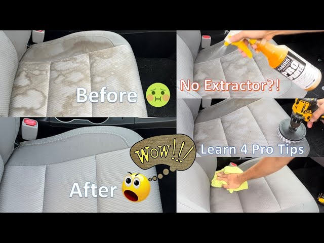 How can I get these stains off my car seat? 90% of the marks are just from  water where I tried cleaning it before : r/howto