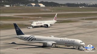 AEROPORTO INTERNACIONAL DE SÃO PAULO GRU AIRPORT  LOTADO DE POUSOS E DECOLAGEM INCRÍVES EM FULL HD