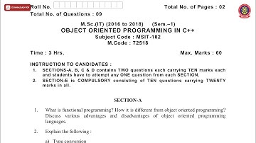 MSC 1ST SEM IT OBJECT ORIENTED PROGRAMMING IN CPP NOV 2019 | PTU