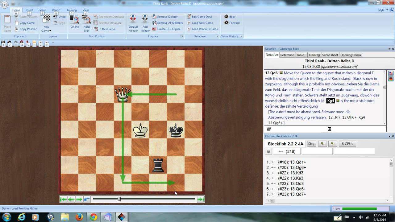 Queen versus Rook endgame, Third Rank Defense 1