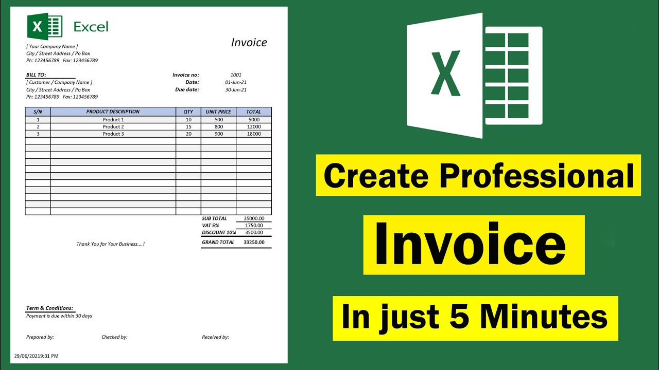 Create Professional Invoice Template | Create Invoice In Excel | Excel Tutorials