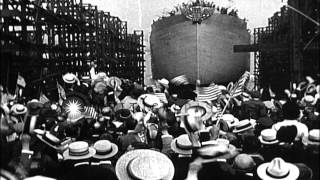 Charles Michael Schwab and Edward N. Hurley launch the freighter USS Liberty at s...HD Stock Footage