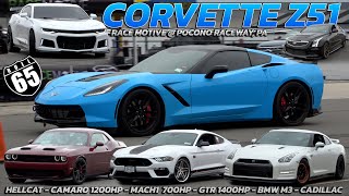 Z51 Corvette takes on Camaro, Mach 1, Hellcat, GTR & BMW M3, Cadillac ATS 65mph Roll start