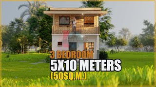 5x10 Meters 3 Bedroom 2 Storey Half Amakan House Design