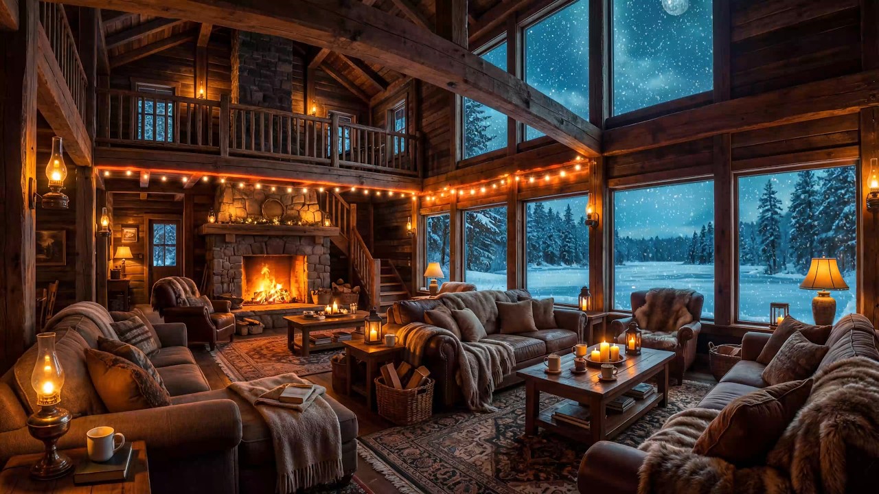 Smooth Jazz Background Music 🔥 Cozy Winter Cabin Fireplace Ambience for Study, Work and Focus