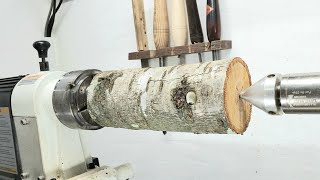 Woodturning log to a flowers art!! 【木工旋盤】職人技で木の枝から花のオブジェを作る！लकड़ी