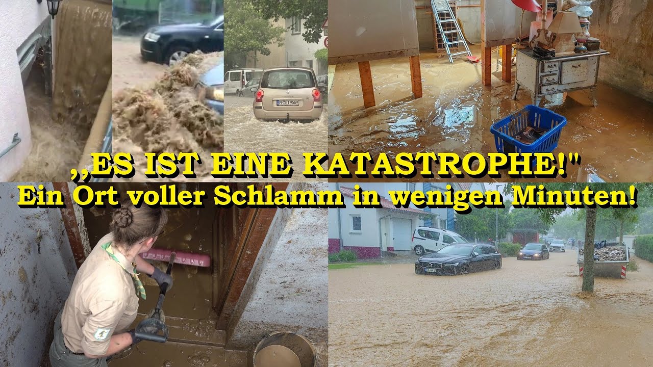 [Es ist eine Katastrophe] Extremes Unwetter flutet Karlsbad mit Schlamm & Wasser | Feuerwehr