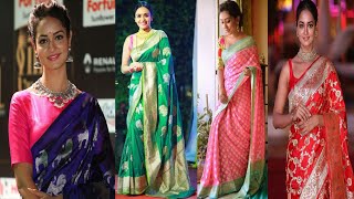 Latest Banarasi Silk Sarees,Banarasi Sarees 2020, Brocade,Banarasi Silk Saree with contrast blouse